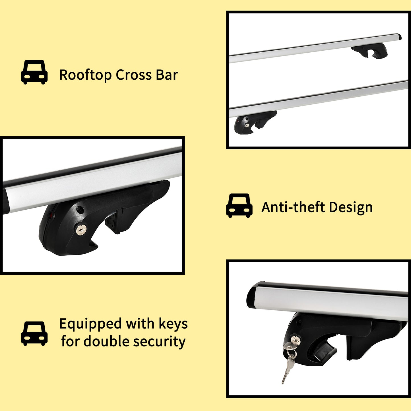 2pc Roof Rack Car Roof Top Lockable Aluminum Cross Bars Adjustable Baggage Luggage Carrier, Silver (53")