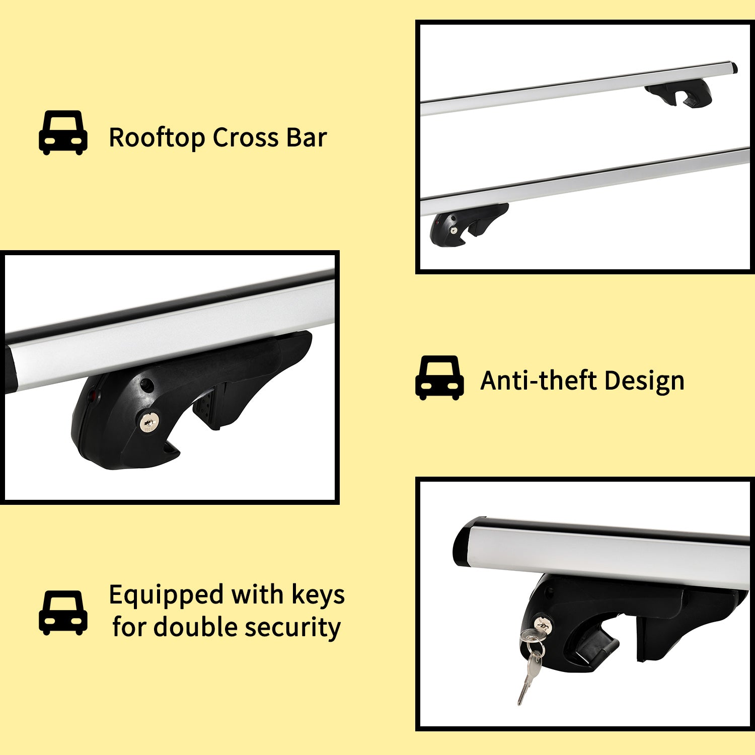 2pc Roof Rack Car Roof Top Lockable Aluminum Cross Bars Adjustable Baggage Luggage Carrier, Silver (53")