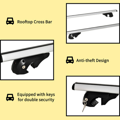 2pc Roof Rack Car Roof Top Lockable Aluminum Cross Bars Adjustable Baggage Luggage Carrier, Silver (53")