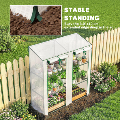 Portable Mini Greenhouse Green House with 3 Tier Shelves, Reinforced PE Cover, Roll-up Doors, 56.3"x18.1"x59.4", White
