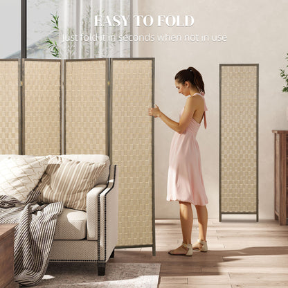 6 FT Room Divider, 6 Panel Folding Privacy Screen, Lightweight Handwoven Freestanding Partition for Home Office, Brown
