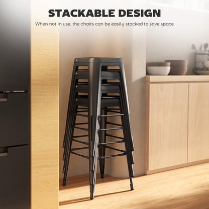 24" Set of 4 Bar Stools Kitchen Industrial Breakfast Bistro Cafe Metal Frame Black