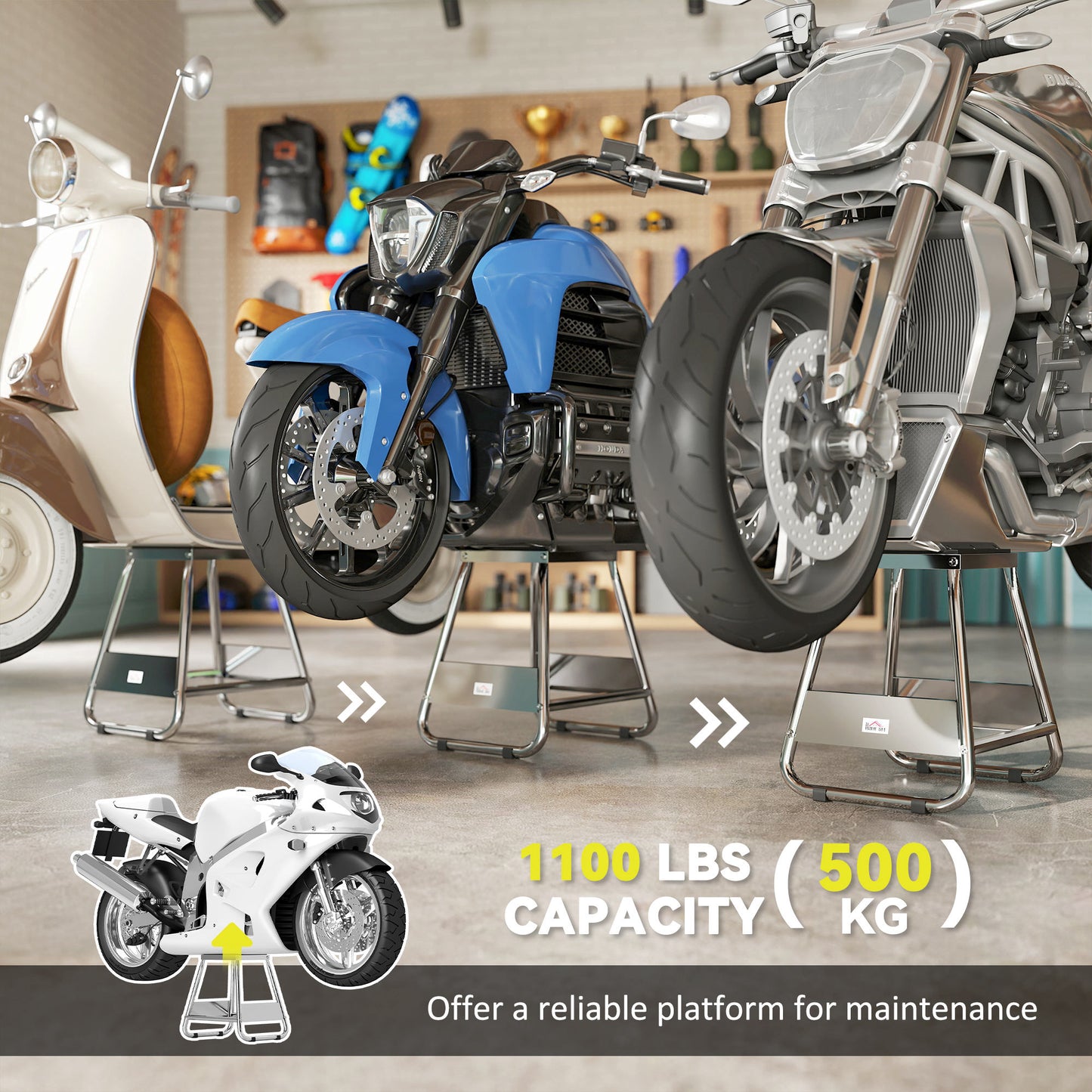 Universal Dirt Bike Stand, 1100 lbs Detachable Anti-Skid Steel Motorcycle Stand with Rubber Platform, Hole, Grey