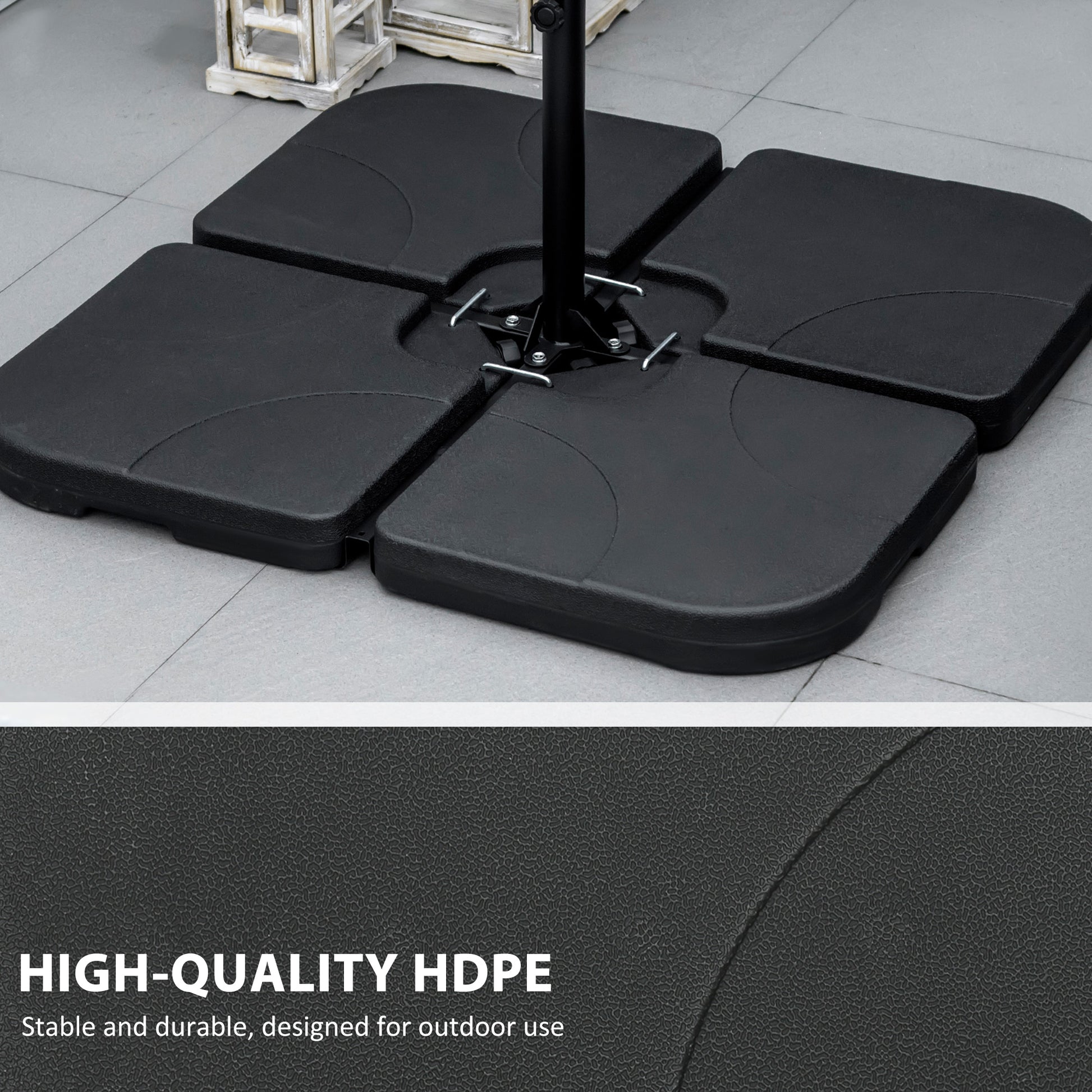 4 Piece Umbrella Base Stand w/ U Locking, 132 lb Capacity Water or 172 lb Capacity Sand, Black
