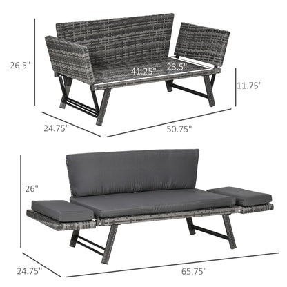 Convertible Wicker Loveseat Grey Patio Chaise Lounge