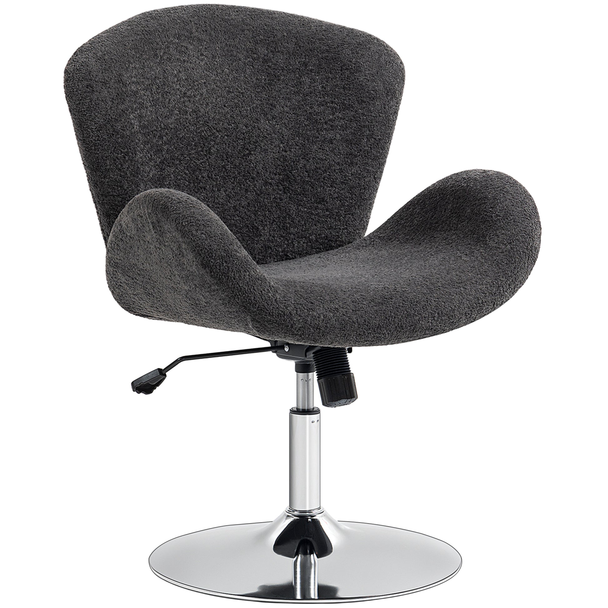 Swivel Office Chair, Velvet Desk Chair with Wide Bucket Seat, Butterfly Back, Tilt Function and Round Base, Dark Grey