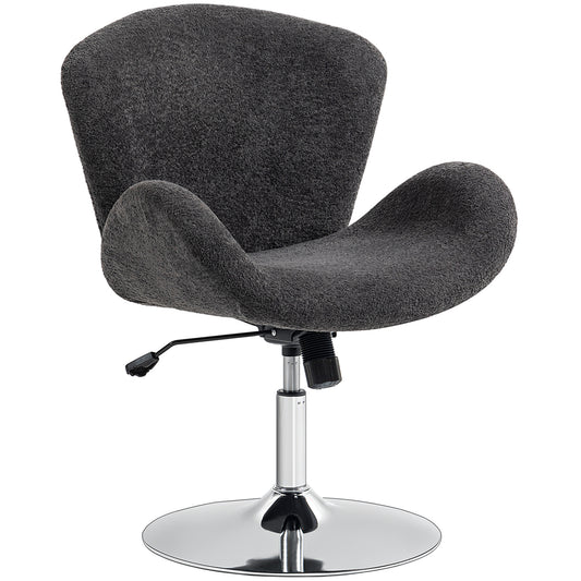 Swivel Office Chair, Velvet Desk Chair with Wide Bucket Seat, Butterfly Back, Tilt Function and Round Base, Dark Grey