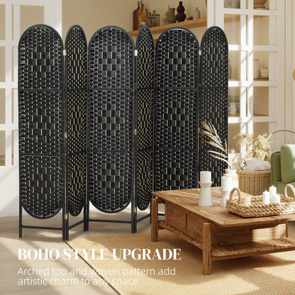 Bohemian Privacy Screen, Folding Room Divider with 6 Panels and Arched Top for Bedroom Living Room Office, Black