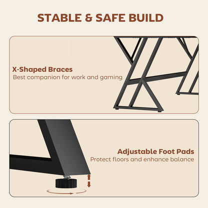 71" Computer Desk, Industrial Writing Table with X-Shaped Frame for Home Office, Rustic Brown
