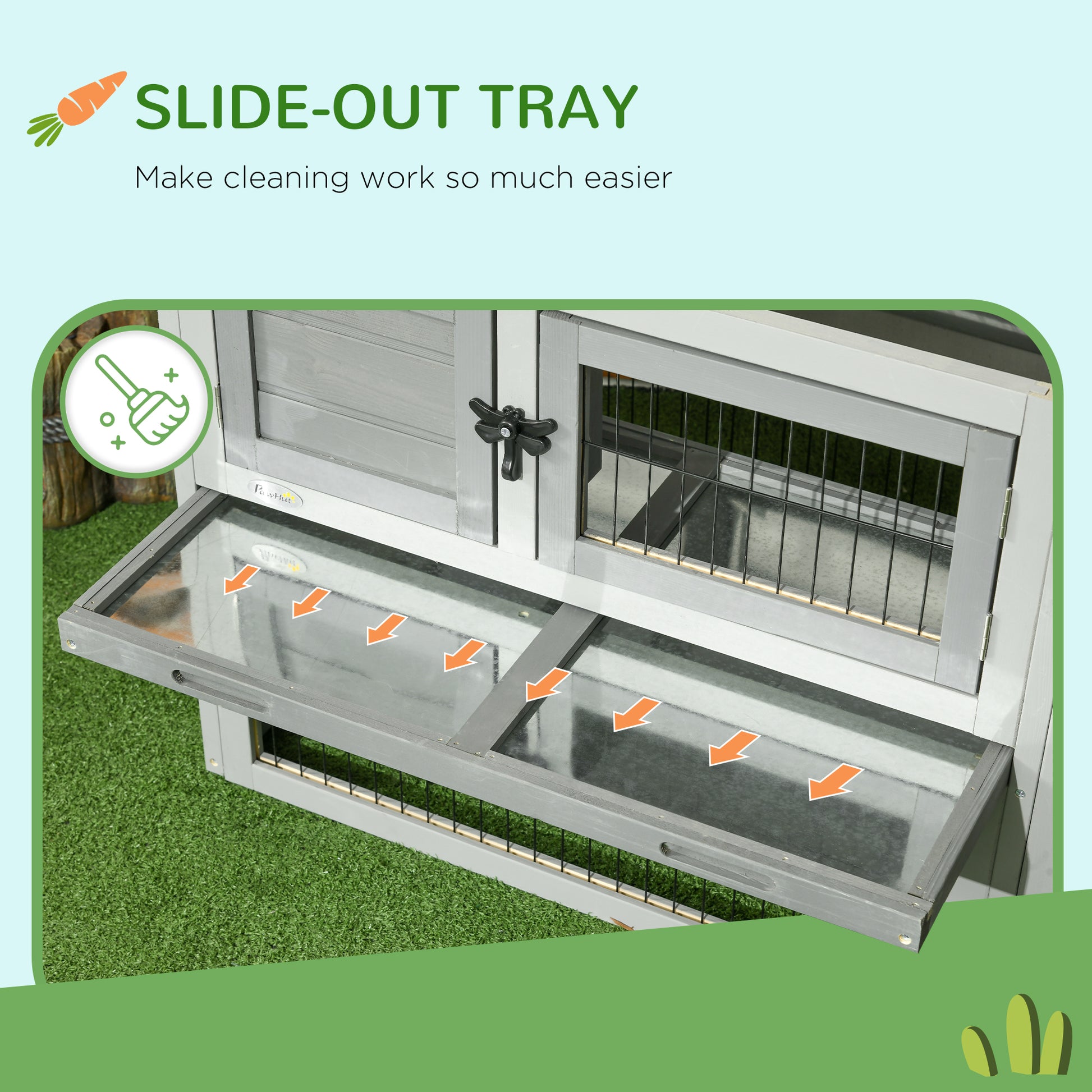 Wood Rabbit Hutch w/ Ramp, Openable Roof, Pull-out Tray, Light Grey