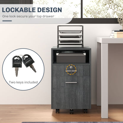 Small Filing Cabinet with 2 Drawers, Lockable Home Office Storage Cabinets on Wheels for A4, Letter Size, Grey