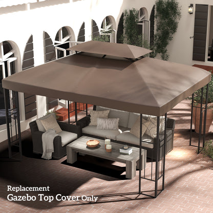 13' x 10' Gazebo Replacement Canopy, 2 Tier Top Roof Garden Pavilion UV Cover, Brown (TOP ONLY)