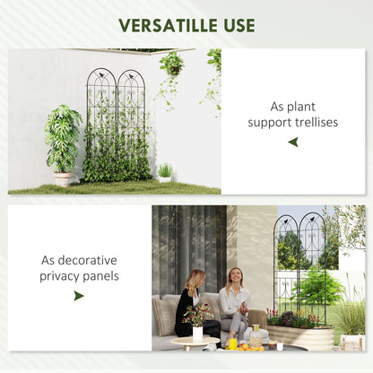 Set of 2 Metal Garden Trellis, Decorative Trellis Panels, Bird Design, 180 x 50 cm, Black