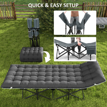 26.8" Wide Folding Bed, Camping Cot for Adults with Cushion, Carry Bag, Max Load 330 LBS, Dark Grey
