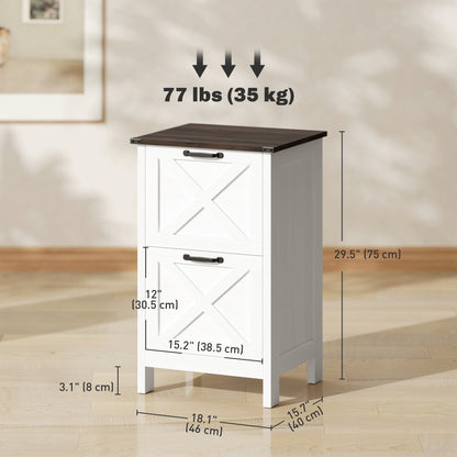 Vertical Filing Cabinet with 2 Drawers, Rustic Farmhouse Office Storage Cabinet for A4, Letter Size, Distressed White