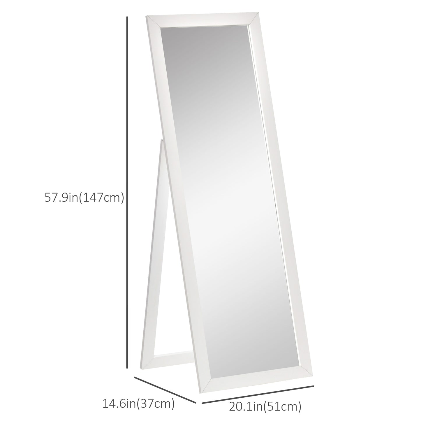 58" x 20" Full Length Mirror with Frame, Floor Standing Mirror, Rectangular Full Body Mirror for Bedroom, Living Room, White