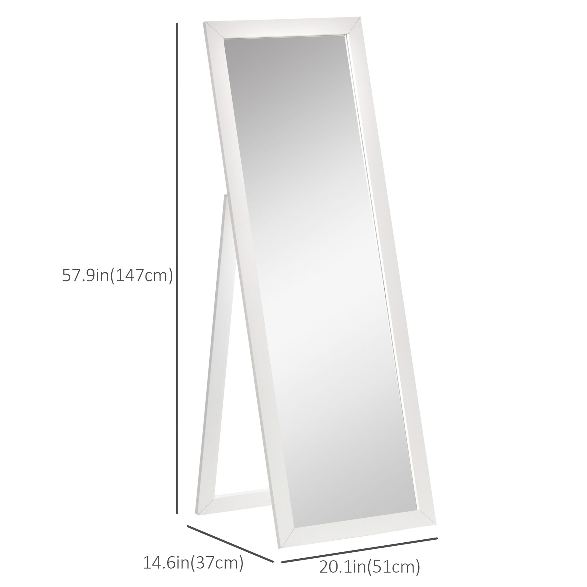 58" x 20" Full Length Mirror with Frame, Floor Standing Mirror, Rectangular Full Body Mirror for Bedroom, Living Room, White
