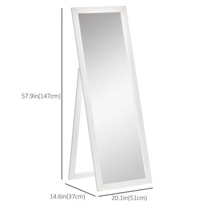 58" x 20" Full Length Mirror with Frame, Floor Standing Mirror, Rectangular Full Body Mirror for Bedroom, Living Room, White