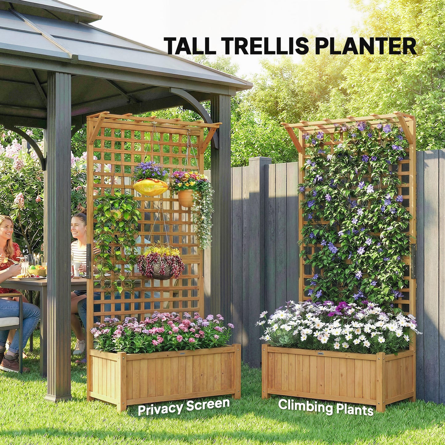 Wood Planter with Trellis for Vine Climbing, Raised Garden Bed, Privacy Screen for Backyard, Patio, Deck, Yellow