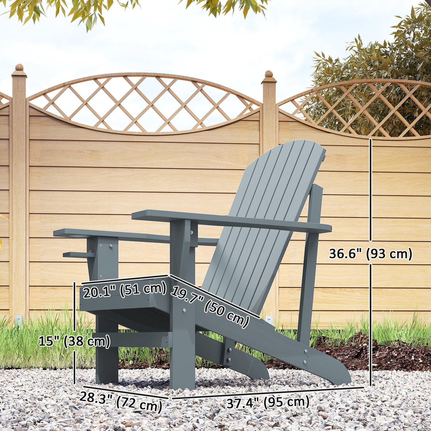 Classic Adirondack Chair, Muskoka Chairs, Garden Deck Chair with Cup Holder for Patio, Indoor, Backyard, Dark Grey