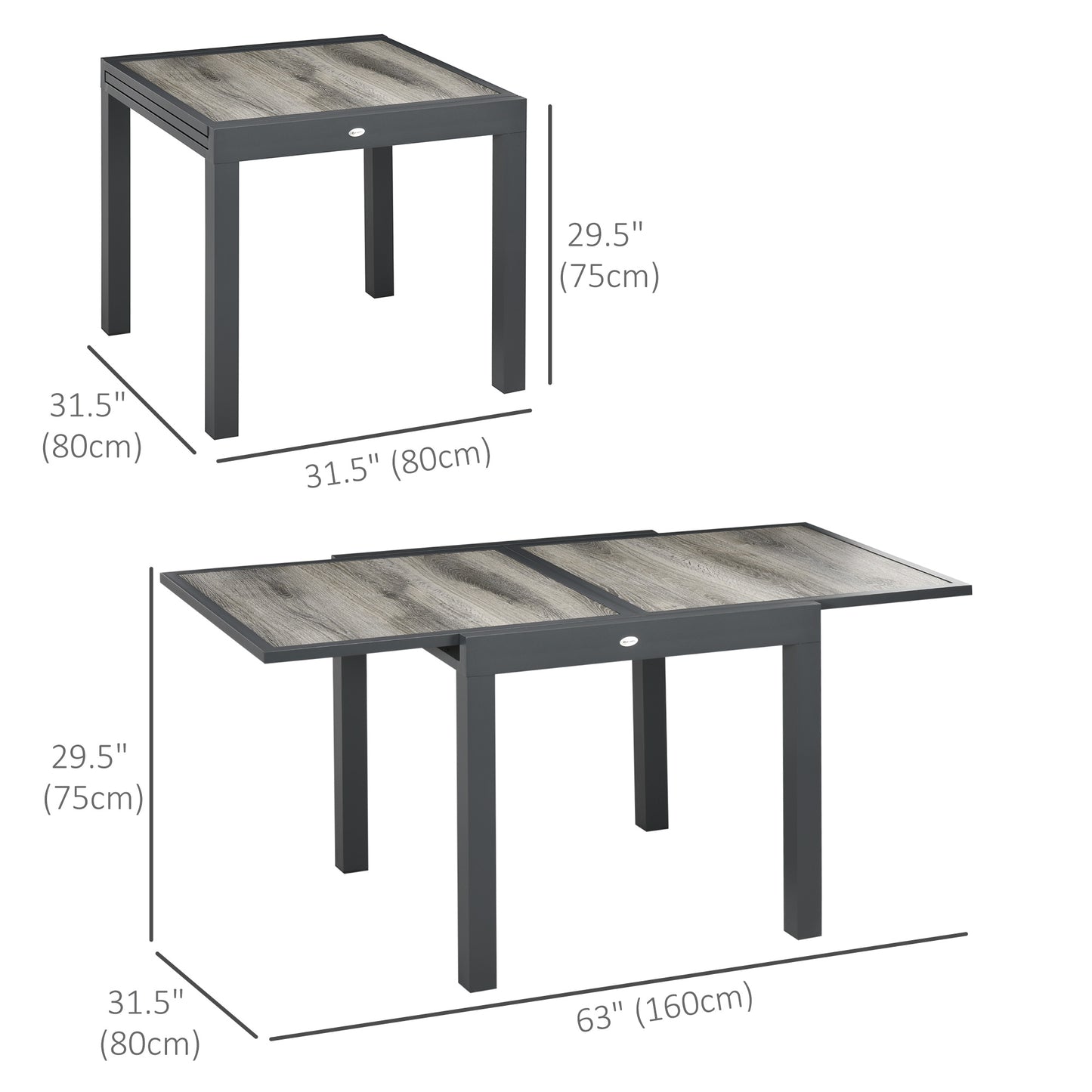 Extendable Dining Table, Rectangular Patio Outdoor Table with Aluminum Frame and Plastic Board Tabletop for Lawn, Grey