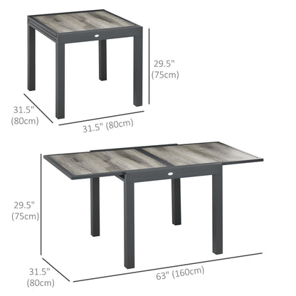 Extendable Dining Table, Rectangular Patio Outdoor Table with Aluminum Frame and Plastic Board Tabletop for Lawn, Grey