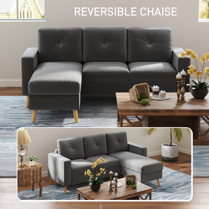 Sectional Sofa Couch, L Shaped Couch with Reversible Chaise, Wooden Legs for Living Room, Bedroom, Dark Grey
