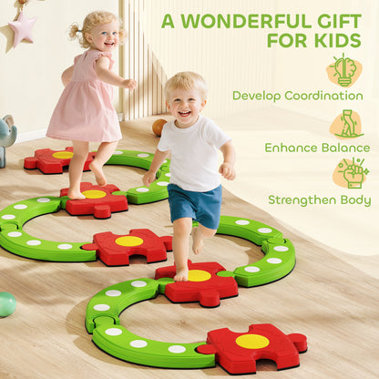 Qaba Kids Balance Beam Stepping Stones with Non-slip Surface for Kids 3-8, Build Coordination and Gross Motor Skills, Green