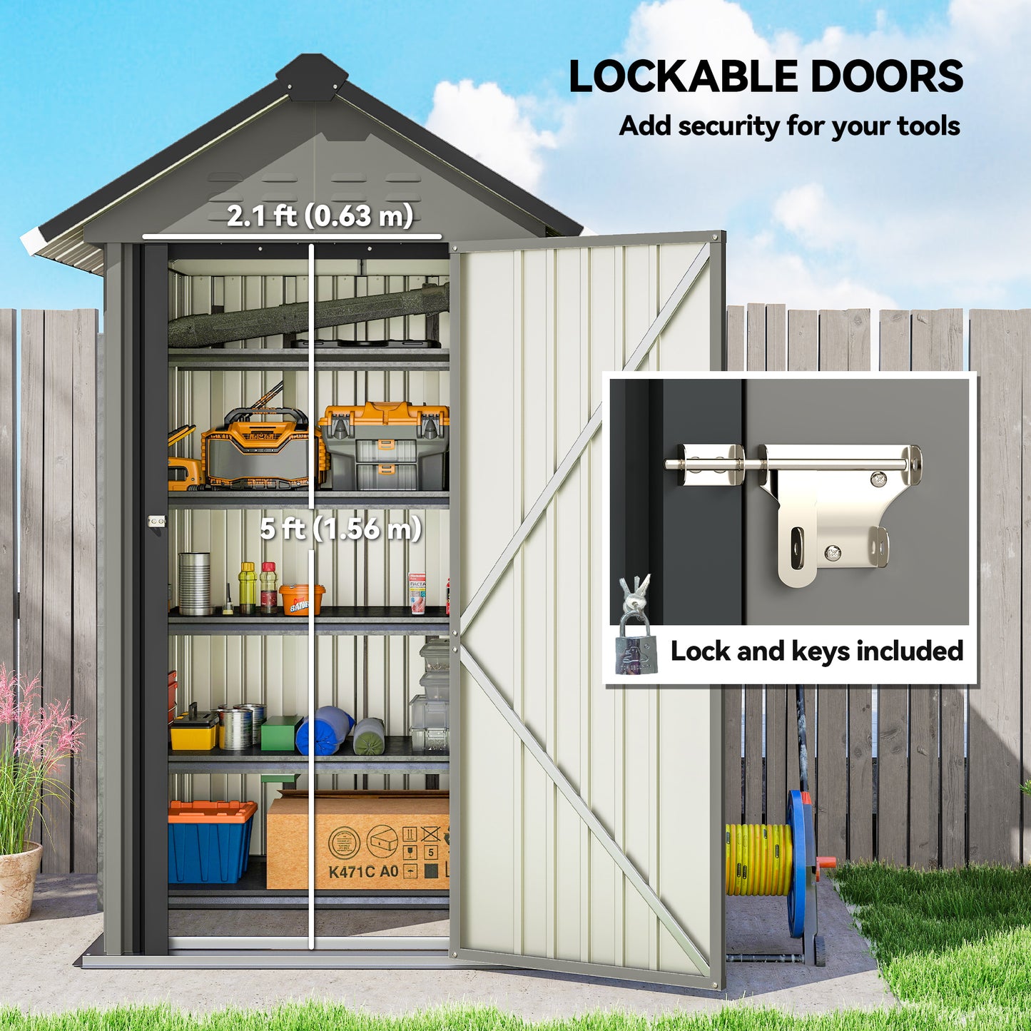 Outdoor Storage Shed with Lockable Door, Metal Garden Shed with 4 Vents for Backyard Patio