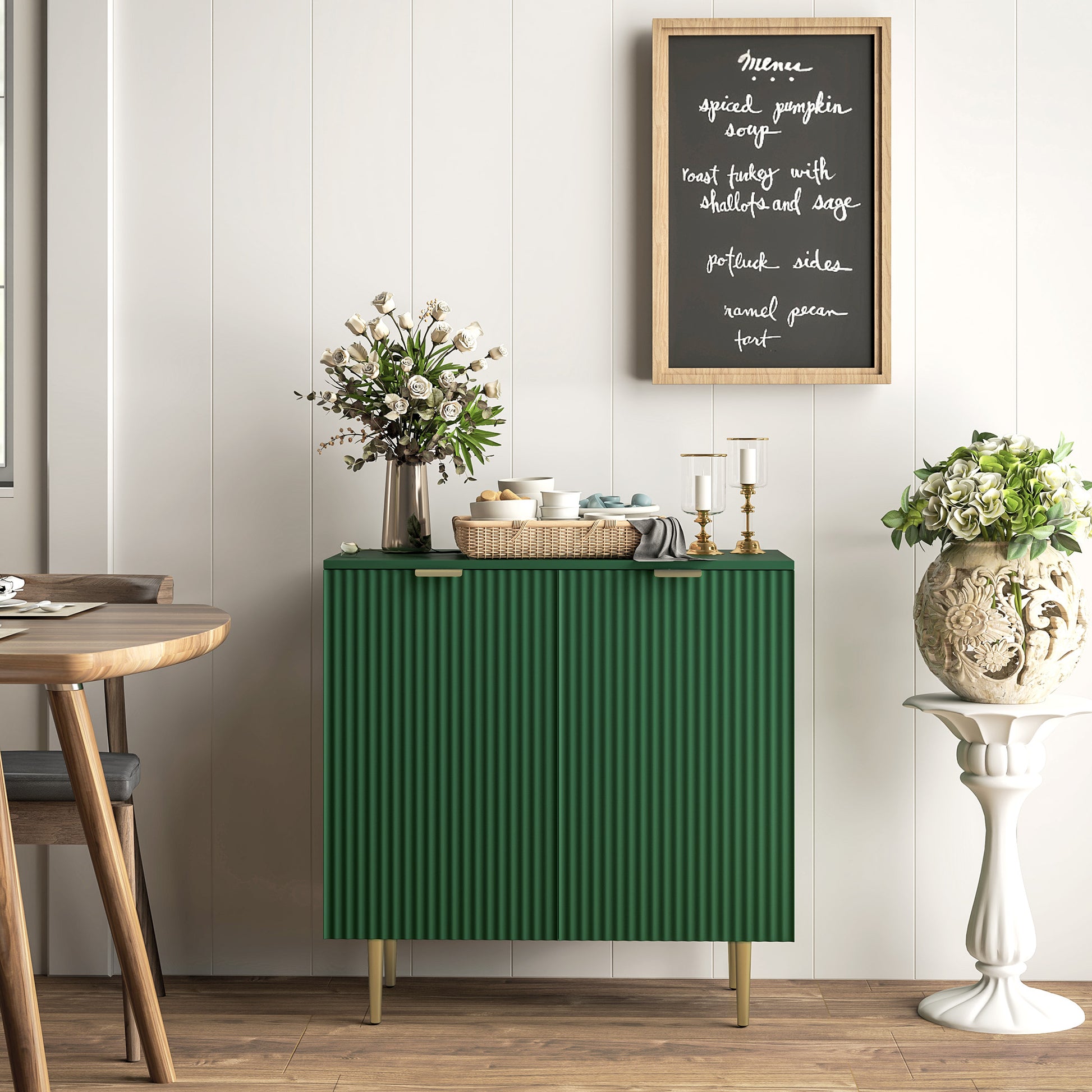 Modern Kitchen Storage Cabinet, Sideboard Buffet Cabinet with Adjustable Shelves and Metal Legs for Kitchen, Green