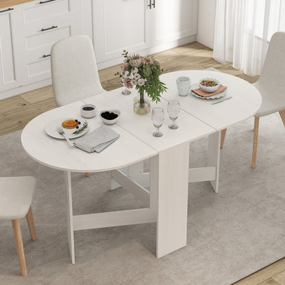Oval Folding Dining Table, Space Saving Drop Leaf Kitchen Table for Dining Room, Living Room, Distressed White