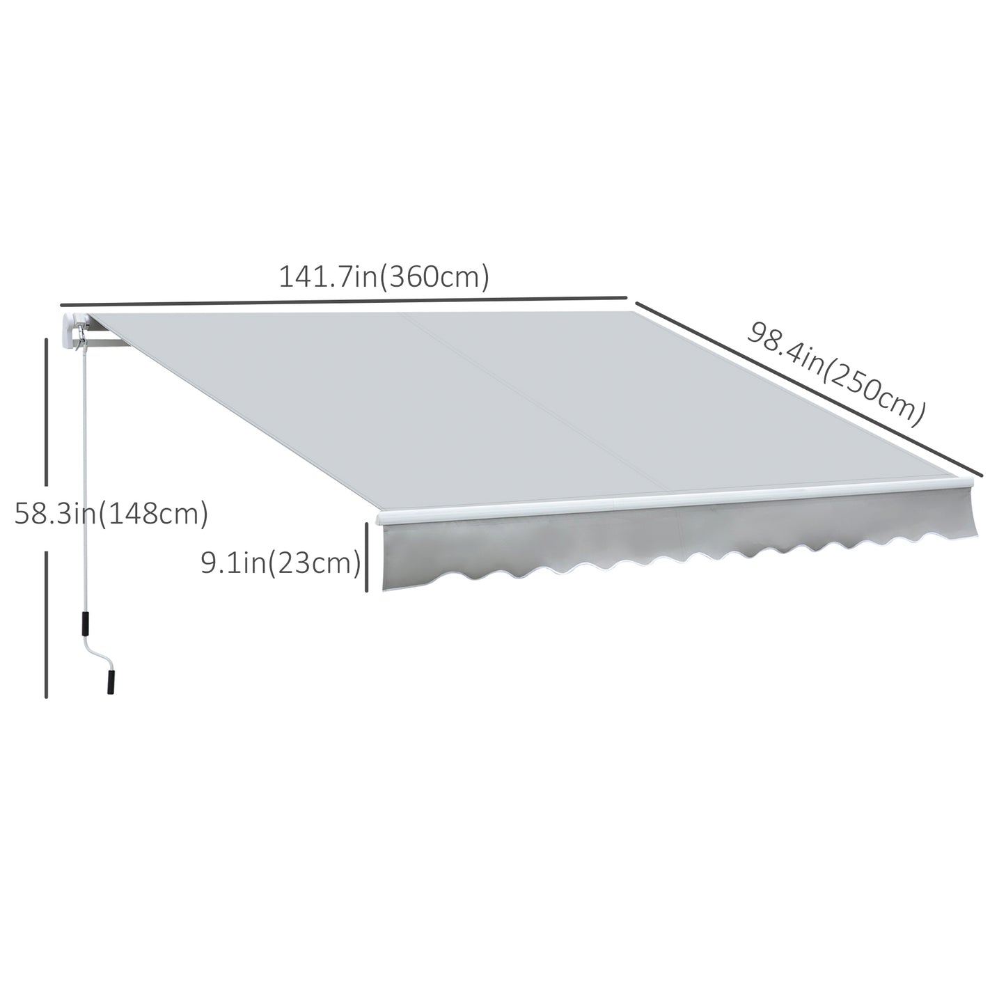 12' x 8' Retractable Awning Patio Awnings Sun Shade Shelter with Manual Crank Handle, UV & Water-Resistant Fabric and Aluminum Frame for Deck Balcony Yard, Grey