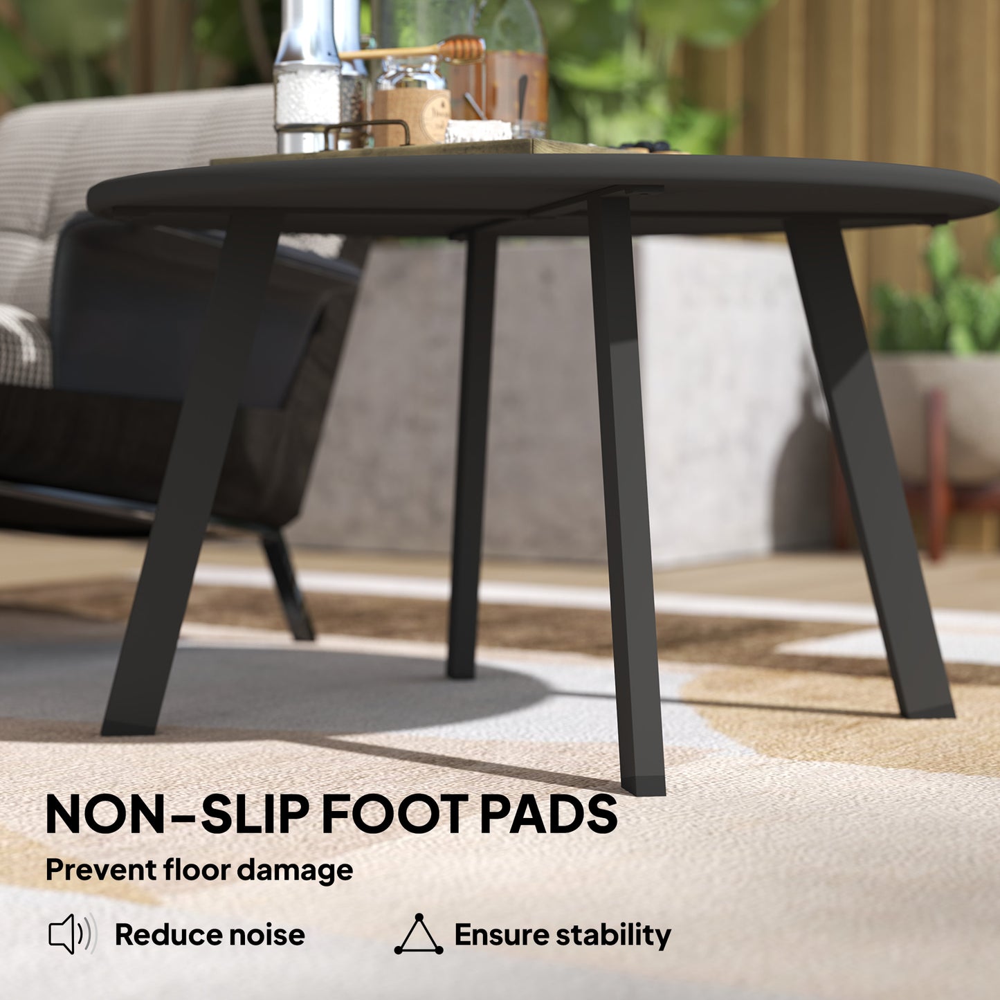 Round Outdoor Side Table, Patio Coffee Table with Metal Frame and Non-Slip Foot Pads, Charcoal Grey