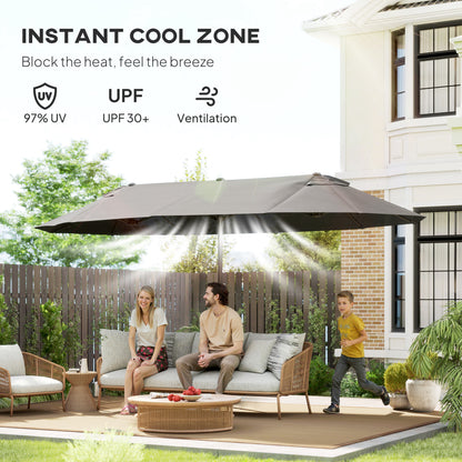 15' Double-Sided Patio Umbrella Parasol Sun Shelter Canopy Shade Grey
