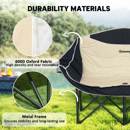 Portable Camp Chair, Double Camping Chair with Cup Holders and Carry Bag, Support 551 lbs, Khaki