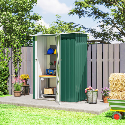 5 x 3ft Outdoor Storage Shed Metal Garden Shed Cabanon with Sloped Roof, Lockable Door for Tool, Green