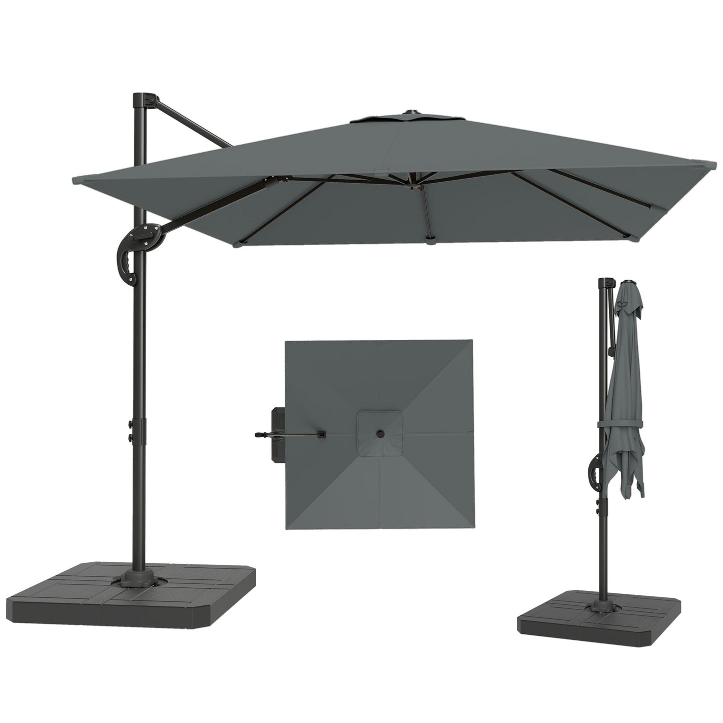 8' x 8' Offset Cantilever Patio Umbrella with Base Weights, UPF50+ Cantilever Parasol with 360° Rotation, Dark Grey