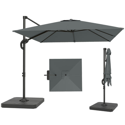 8' x 8' Offset Cantilever Patio Umbrella with Base Weights, UPF50+ Cantilever Parasol with 360° Rotation, Dark Grey