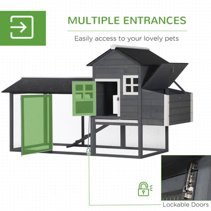 84" Chicken Coop Wooden Hen House Rabbit Hutch Poultry Cage Pen Outdoor Backyard with Nesting Box and Run, Grey