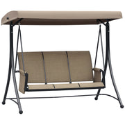 3 Person Porch Swing Outdoor Swing Chair with High Back Design, Side Pouches and Adjustable Canopy, Brown