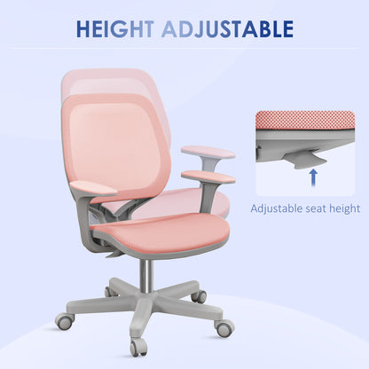 Office Chair, Small Computer Desk Chair with Mesh Back, Swivel Castors, Arm, Pink