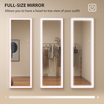 LED Mirror with Dimmable and 3 Colour Lights, 64" x 21" Rectangular Full Body Mirror for Bedroom Living Room, Pink