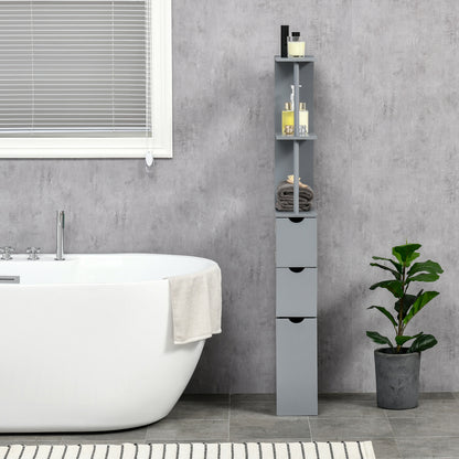 Tall Bathroom Storage Cabinet, Narrow Bathroom Cabinet with Drawers and Open Shelves for Small Spaces, Grey