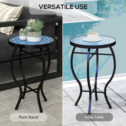 Round Outdoor Table, Patio Bistro Coffee Table with Mosaic Top and Steel Frame for Garden