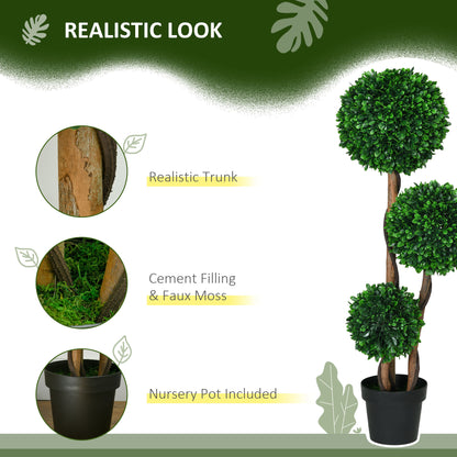 3.6ft Artificial Tree, Triple Ball Boxwood Topiary with Pot and Sandalwood Leaves, for Indoor Outdoor Home