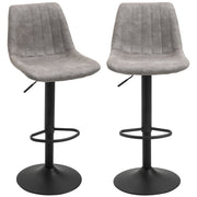 Adjustable Bar Stools Set of 2, Leathaire Swivel Barstools with Back and Footrest, Upholstered Bar Chairs for Kitchen, Dining Room, Home Pub, Grey