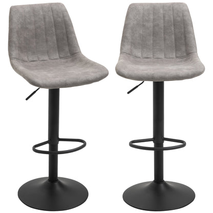 Adjustable Bar Stools Set of 2, Leathaire Swivel Barstools with Back and Footrest, Upholstered Bar Chairs for Kitchen, Dining Room, Home Pub, Grey