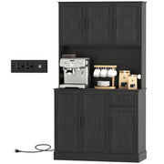 71" Pantry Cabinet with Charging Station, Kitchen Storage Cabinet with Microwave Stand, Adjustable Shelves, Black