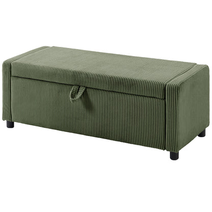 Storage Ottoman, Upholstered Corduroy End of Bed Bench with Thick Padding, Storage Bench for Bedroom, Dark Green