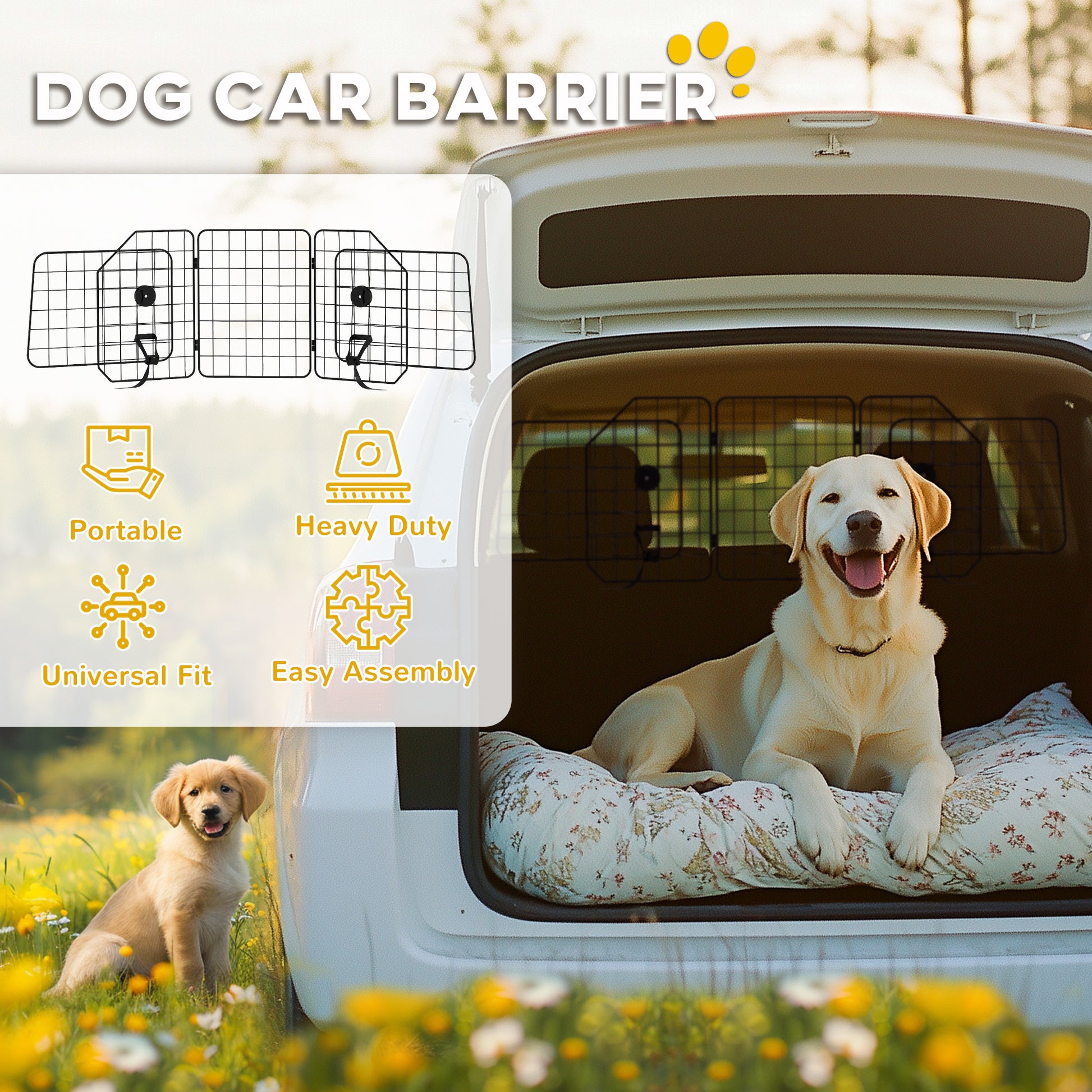 Dog Car Barrier for SUV, Adjustable Car Divider for Trunk Cargo Area, Heavy-Duty Steel Wire Mesh Barrier, Black